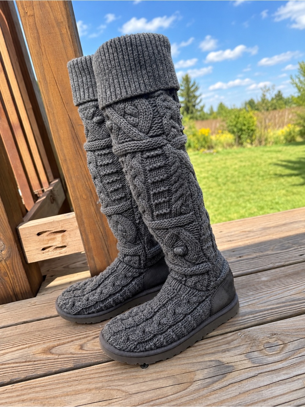 Rare UGG Charcoal Cable-Knit Over-the-Knee Boots size 6
